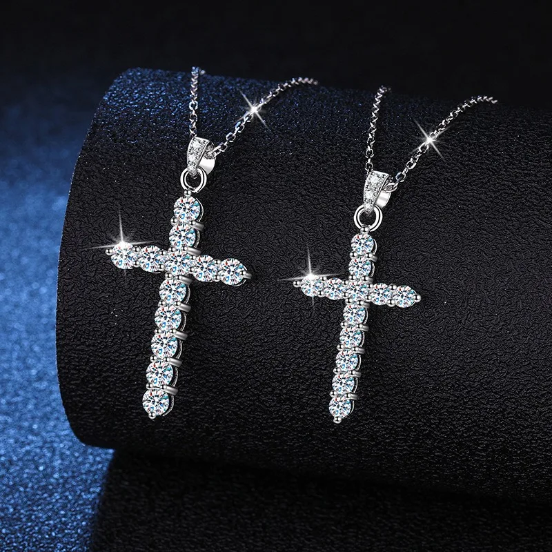 

D Color Moissanite Cross Pendant Necklace 925 Sterling Silver Minimalist Jewelry for Women