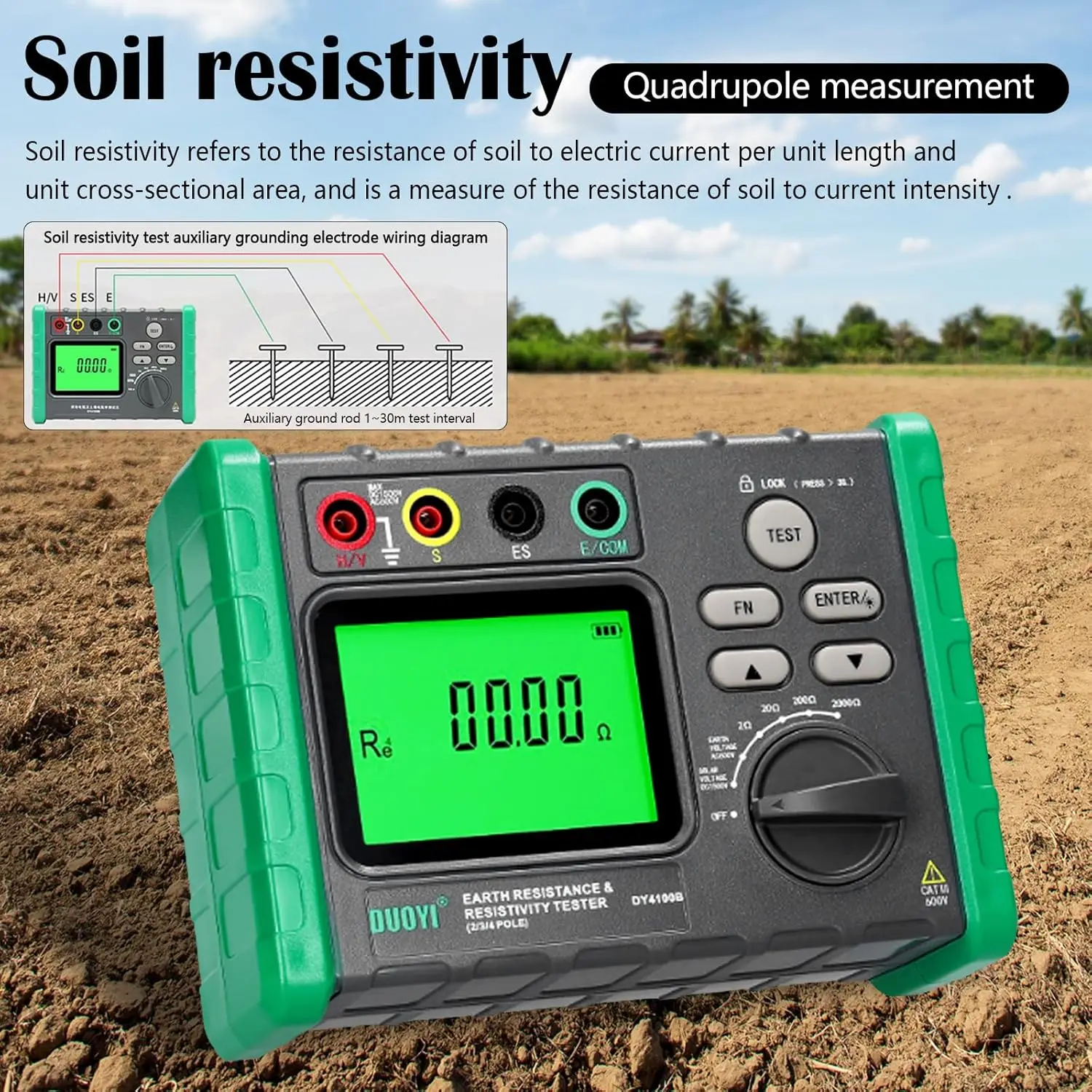 Digitale aardingsweerstand Meg-ohmmeter 0-2000 Ohm Draagbare duurzame megohmmeter voor professioneel testen