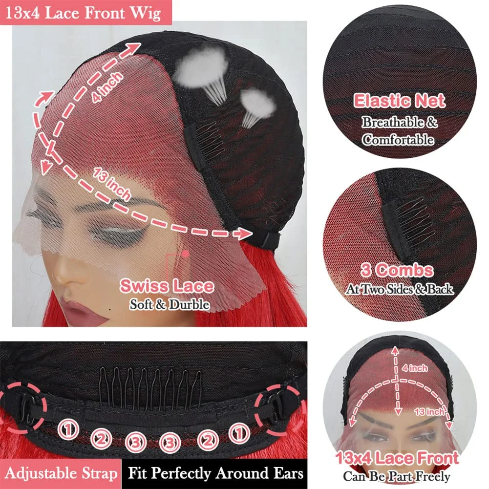 빨간색 레이스 프론트 가발 바디 웨이브 스킨 멜트 HD 레이스 인모 가발 13X4 레이스 프론트 가발 프리 플럭