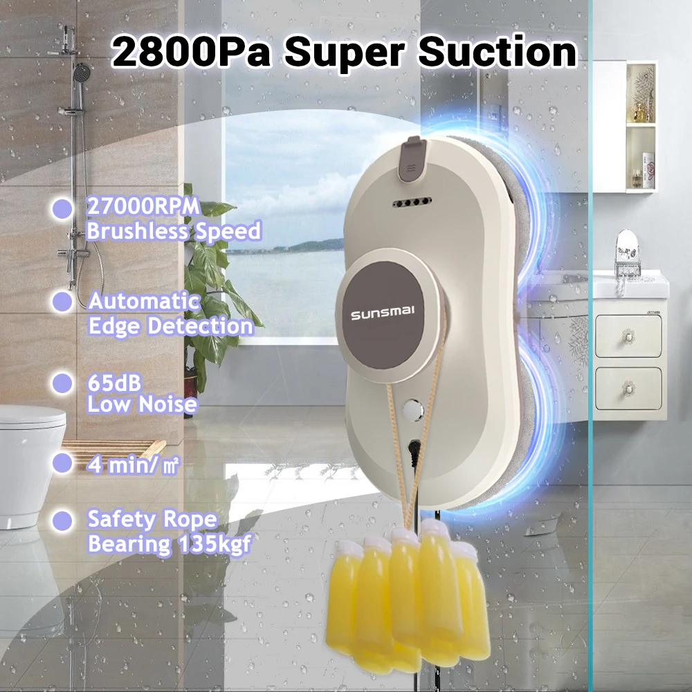 Window Cleaning Robot SUNSMAI Home  Automatic Water Spray Window Glass Vacuum Cleaner Remote Control Glass Wall Cleaning Machine