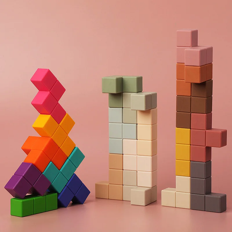 Building Block Toys Silicone alimentare riconoscimento della forma di giunzione arbitraria educazione della prima infanzia per il cubo Montessori del bambino