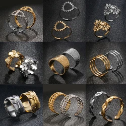 Stainless Steel Rings for Women Adjustable Opening Rings Waterproof Gold Plated Silver Color Couple Rings Wedding Jewelry Gift