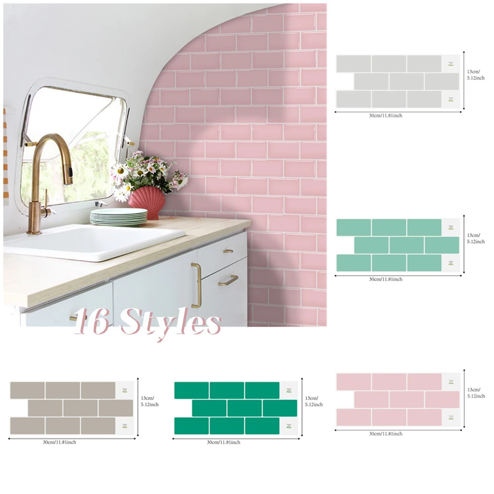 3D Solid Wall Tile Sticker Self Adhesive Kitchen Counter Backsplash Wallpaper Waterproof Oil Proof Wall Decal Bathroom House Car