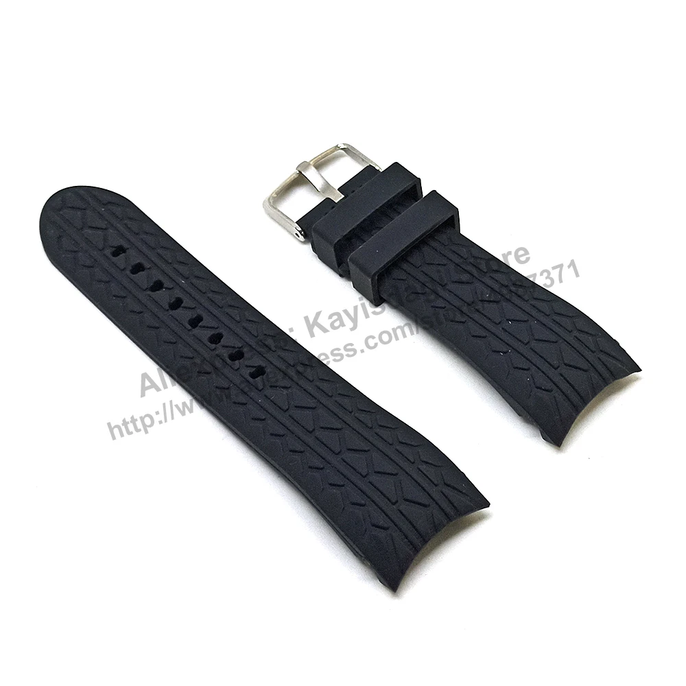 Compatible for Porsche Design Regulator - 24mm Black Curved end Rubber Tire Pattern Replacement Watch Band Strap