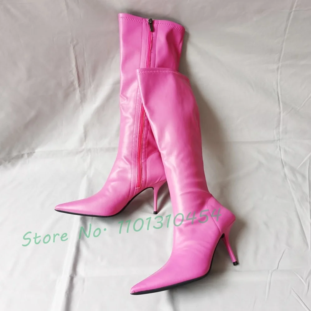 Super Pointy Knee High Boots Women New In Sexy Hot Waterproof Winter Pink Long Boots Outfit Cool High Heels Novelty Zipper Shoes