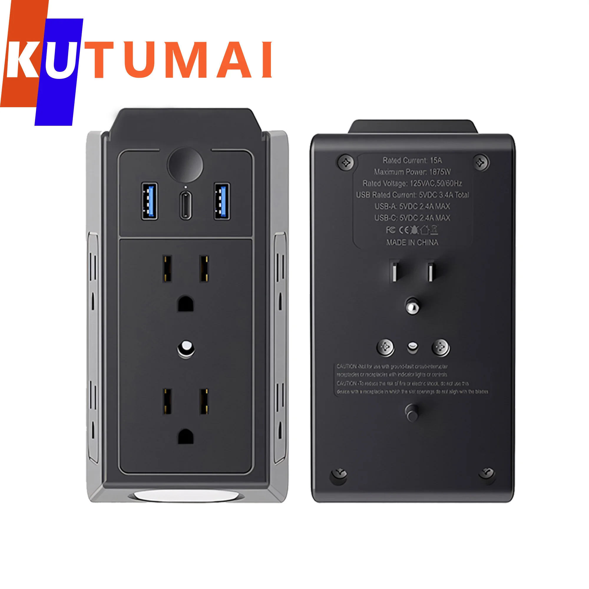 Power Strip US Plug Surge protector with 6AC Outlet 2USB+1USB C Ports,Multi Outlet Wall Mount Three Level Adjustable Night Light