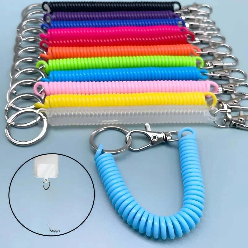 Porte-clés à ressort hélicoïdal rétractable, lanière de téléphone avec carte à Clip, cordon en spirale, sangle de téléphone portable, lanière de poignet pour portefeuille de clé d'iphone