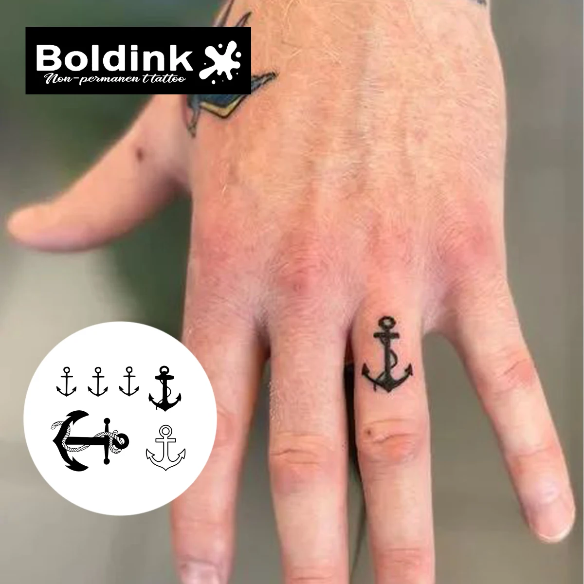 Boldink Herbal Bold Anchor Outline Decal Tattoo Set for Free Spirit Expression, Rugged Nautical Aesthetic & Trendy Knuckle/Wrist