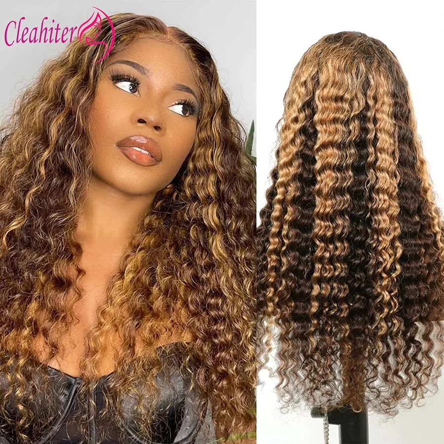 

Highlighted Deep Wave Hd Lace Frontal Human Hair Wigs For Women 4x1 Middle Part Closure Wig Pre-Plucked Brazilian Remy Hair 180%