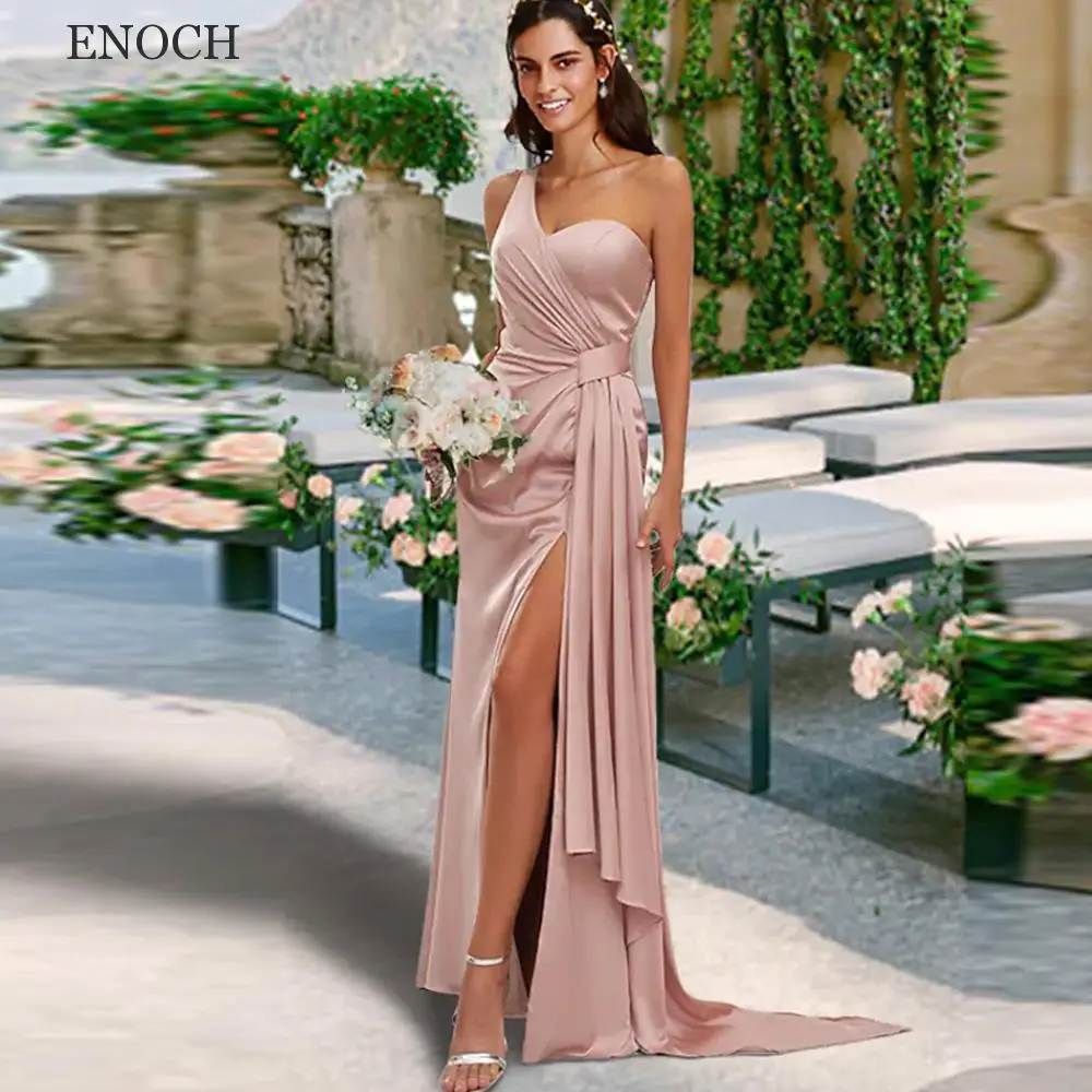 ENOCH Side Slit Mermaid Bridesmaid Dresses Simple Sweetheart One Shoulder Zipper Back Chiffon Party Gown Vestidos De Fiesta New