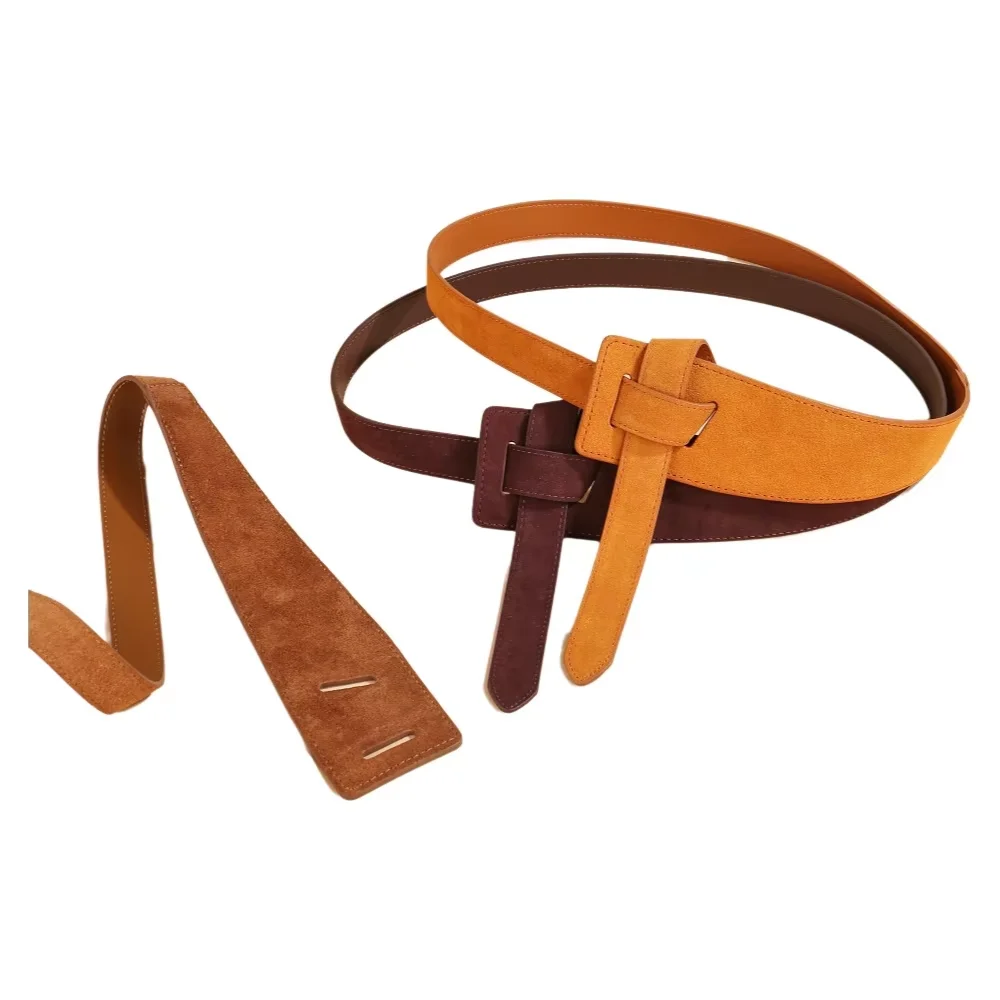 

Suede Belt Ladies Soft Genuine Leather Knotted Strap Dress Accessories Gothic Retro Luxury Designer Girdle Corset for Women