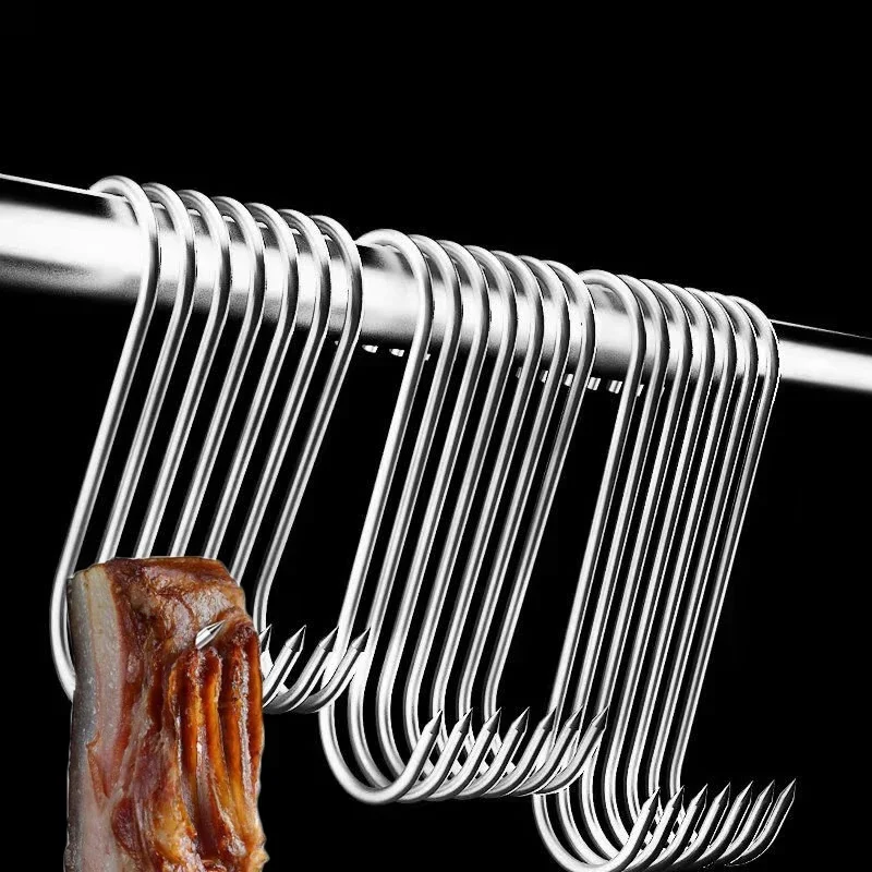Crochet en forme de S en acier inoxydable, outil de boucherie pour fumer, boucherie, chasse, barbecue, saucisse de porc, bacon, gril, 20 pièces