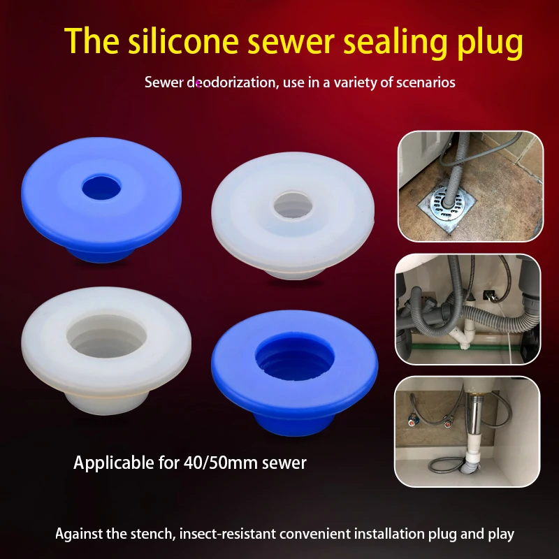 1 Buah Selokan Penyegelan Steker Kamar Mandi 40/50Mm Downpipe Deodoran Silikon Segel Steker Mesin Cuci Pipa Pembuangan Penggunaan Ganda Anti-meluap