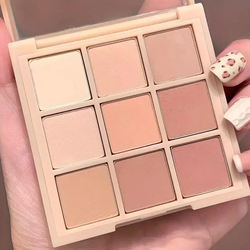 9-Color Long-Lasting Matte Eyeshadow Palette with Warm Nude to Pink-Brown Shades for an Everyday, Natural Look