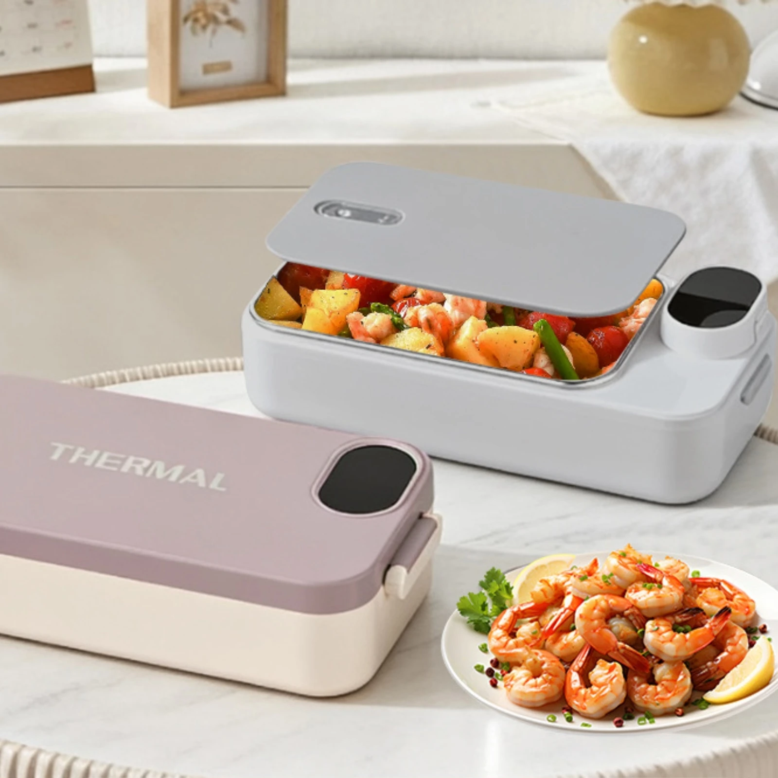 Rechargeable Heated Lunch Box 304 Stainless Steel Electric Food Warmer Portable Keep Warm for Office Workers Students Commuting