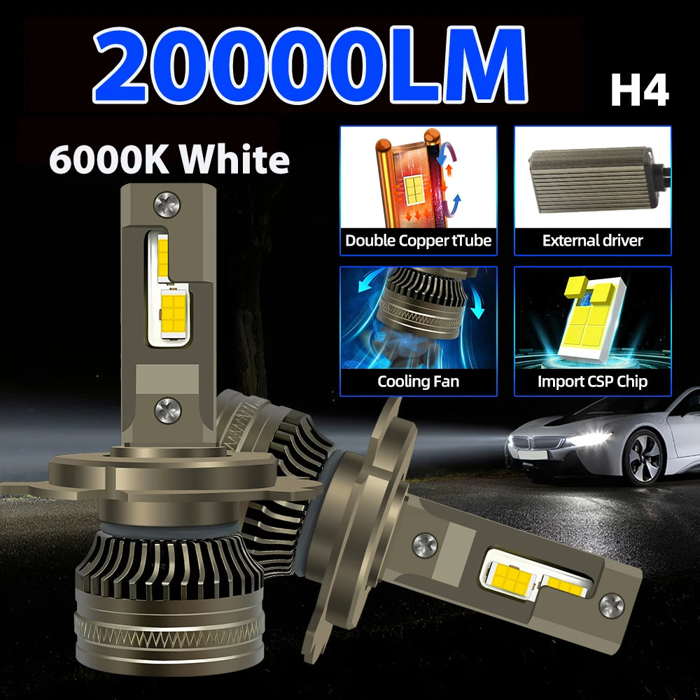 

H4 Дальний ближний свет LED CANBUS Мини-фара 3570 CSP Чипы Двойная медная трубка Автомобильная светодиодная лампа для фар 20000LM DC12V Внешний привод