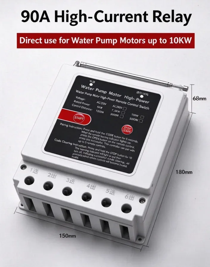 380V 10KW Three-Phase Water Pump Motor Wireless Remote Control Switch, RF Power On/Off Controller for Agricultural Pump Motor