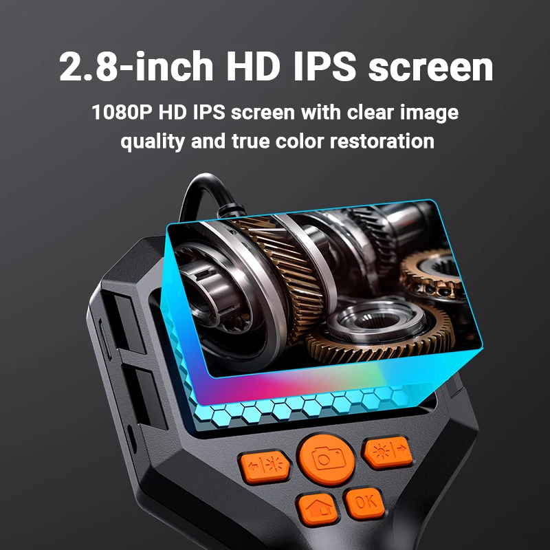 Handheld Industrial Endoscope 2.7'' Screen Car Inspection Borescope 8MM Probe 8LEDs Waterproof Plumbing Camera 5M Rigid Cable