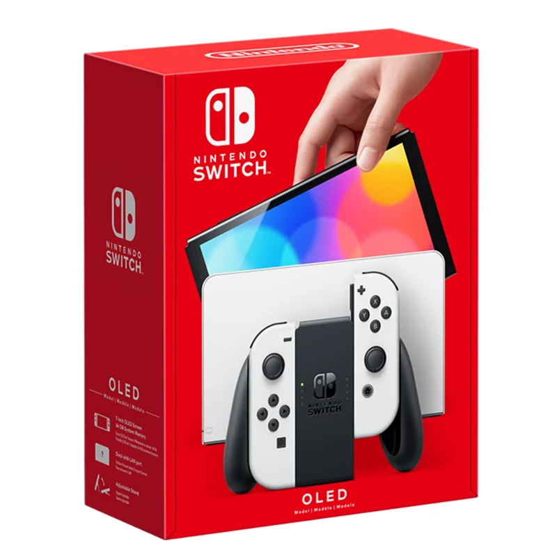 Modelo Nintendo Switch OLED en color blanco, pantalla OLED de 7 pulgadas, controles Joy-Con, funciones de audio avanzadas, consola ajustable, modo TV estable, videojuego