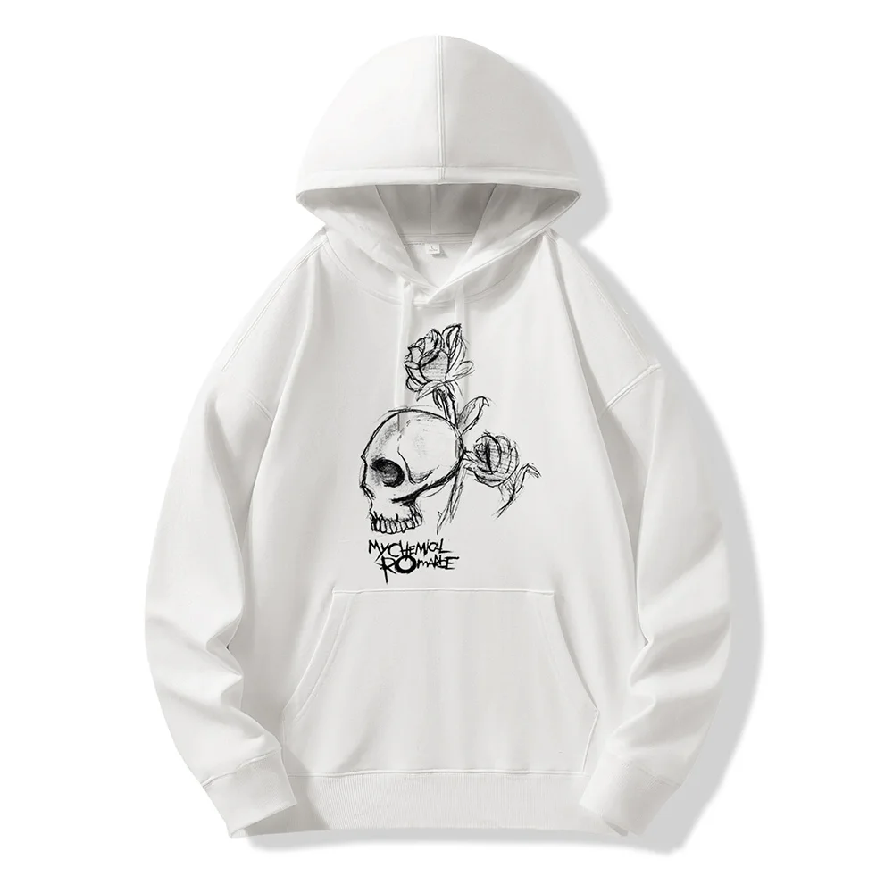 Hoodie Pria Harajuku Gaya Punk MCR Band Cetak Katun Murni Kasual Pullover Kaus DROP Shoulder Tops High Street S-3XL