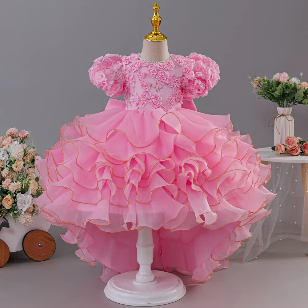 

Платье на день рождения для девочек, новинка 2023 года, платье принцессы со шлейфом и пышными рукавами для девочек, элегантное свадебное платье с цветочным узором для девочек, карнавальный модный хорь