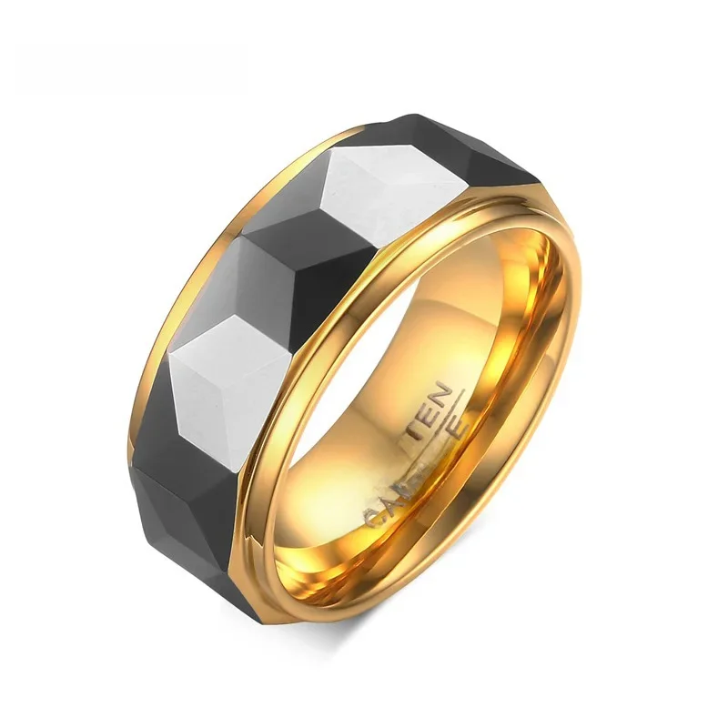 Meaeguet 8mm Pierścionek Szeroki Fasetowany Geometryczny Obrączki Ślubne z Węglika Wolframu Dla Mężczyzn Biżuteria Męska Anillos Bague USA Rozmiar 7-12 — zdjęcie 2