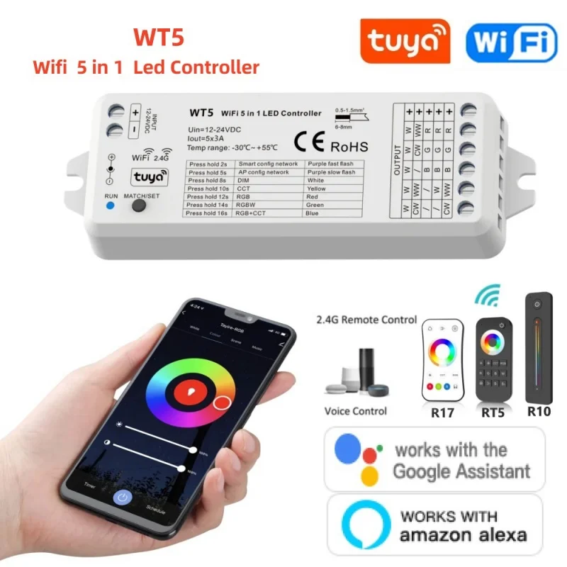 Imagem -01 - Tuya Inteligente Led Strip Controller Canais dc 12v 24v dc 12v 24v Rgb Rgbw Rgbcct Tira Conduzida 2.4g rf Remoto Google Alexa Controle por Voz tuya inteligente led strip controller canais dc 12v 24v dc 12v 24v rgb rgbw rgbcct tira conduzida 24g rf remoto google alexa controle por voz 01