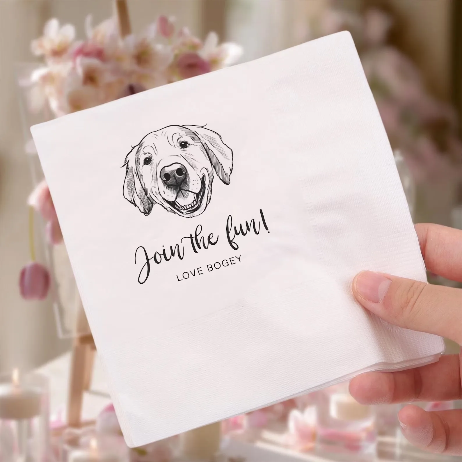 50pcs Custom Pet Wedding Napkins, Personalized Dog Cocktail Wedding Serviettes, Dog Portrait from Photo, Dog Party Napkins for