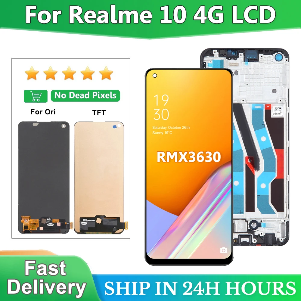 6.4\'\' Super AMOLED For Oppo Realme 10 4G RMX3630 LCD Display Touch Screen with Frame, For Realme 10 4G Screen Replacemen