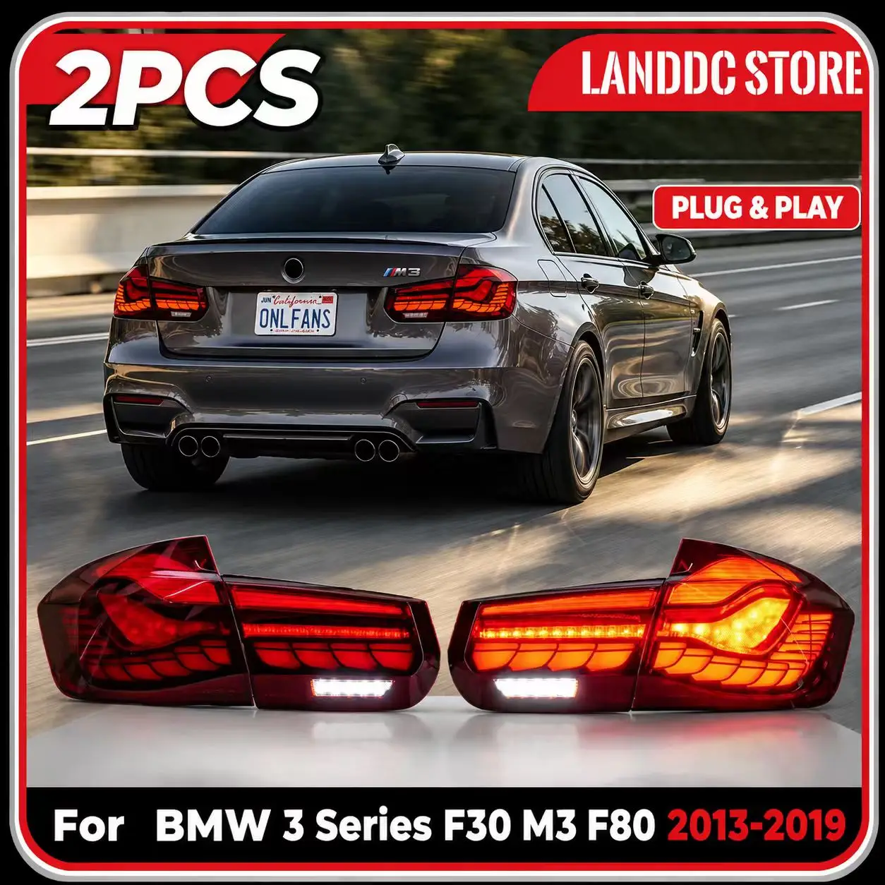 Paar LED-Rücklicht-Kit für BMW 3er F30 M3 F80 2013-2019 M4 GTS Style Upgrade Modifizierte DRL Rückleuchte Auto-Zubehör