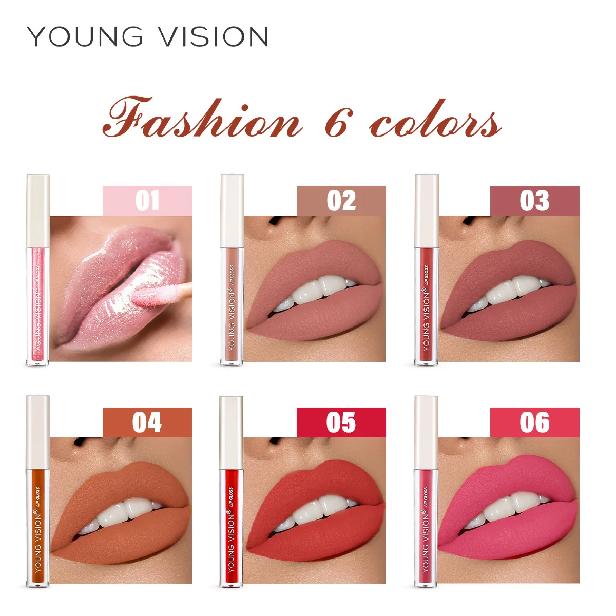 YOUNG VISION 6 Color Velvet Lip Gloss Natural Moisturizing surface not easy to stick to a cup of liquid lipstick makeup