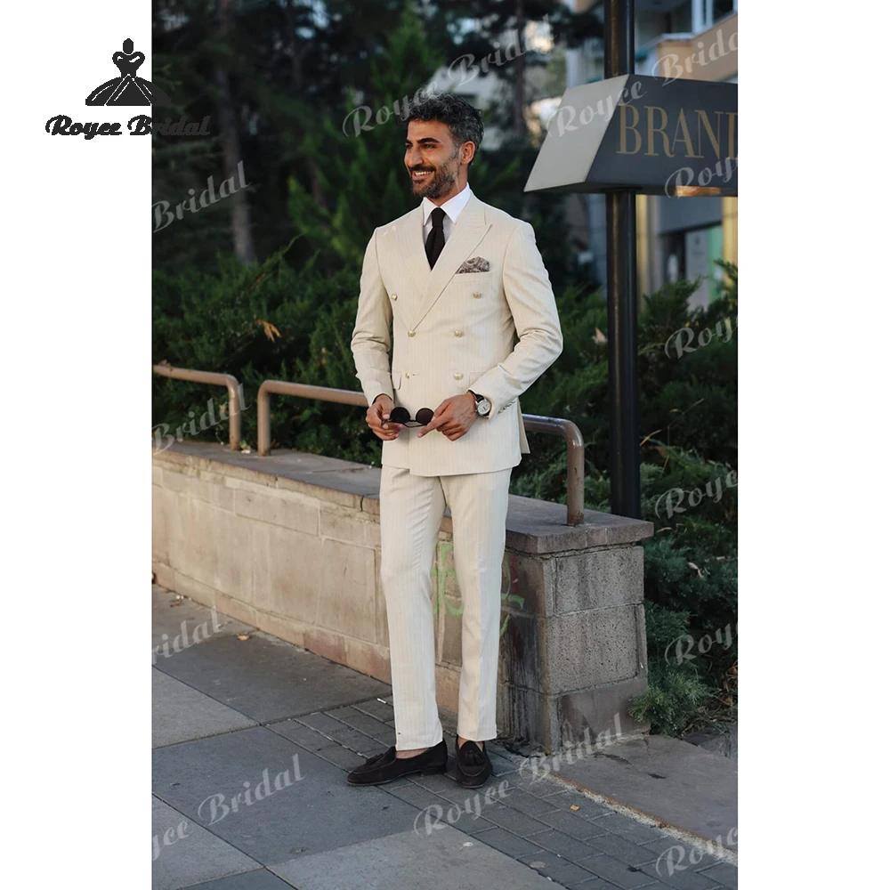 Traje de dos piezas a rayas con doble botonadura para hombre, traje Formal de boda con solapa de pico, traje de negocios para graduación, 2026