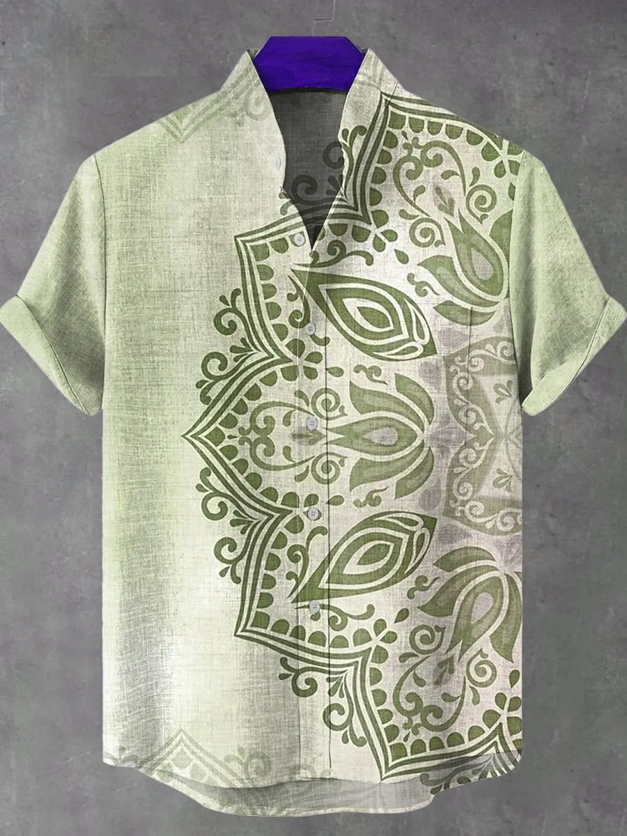 Rétro africain tribal totem motif impression hommes nouveau lin tissu confortable chemise à manches courtes décontracté rue tendance rapide charcuterie
