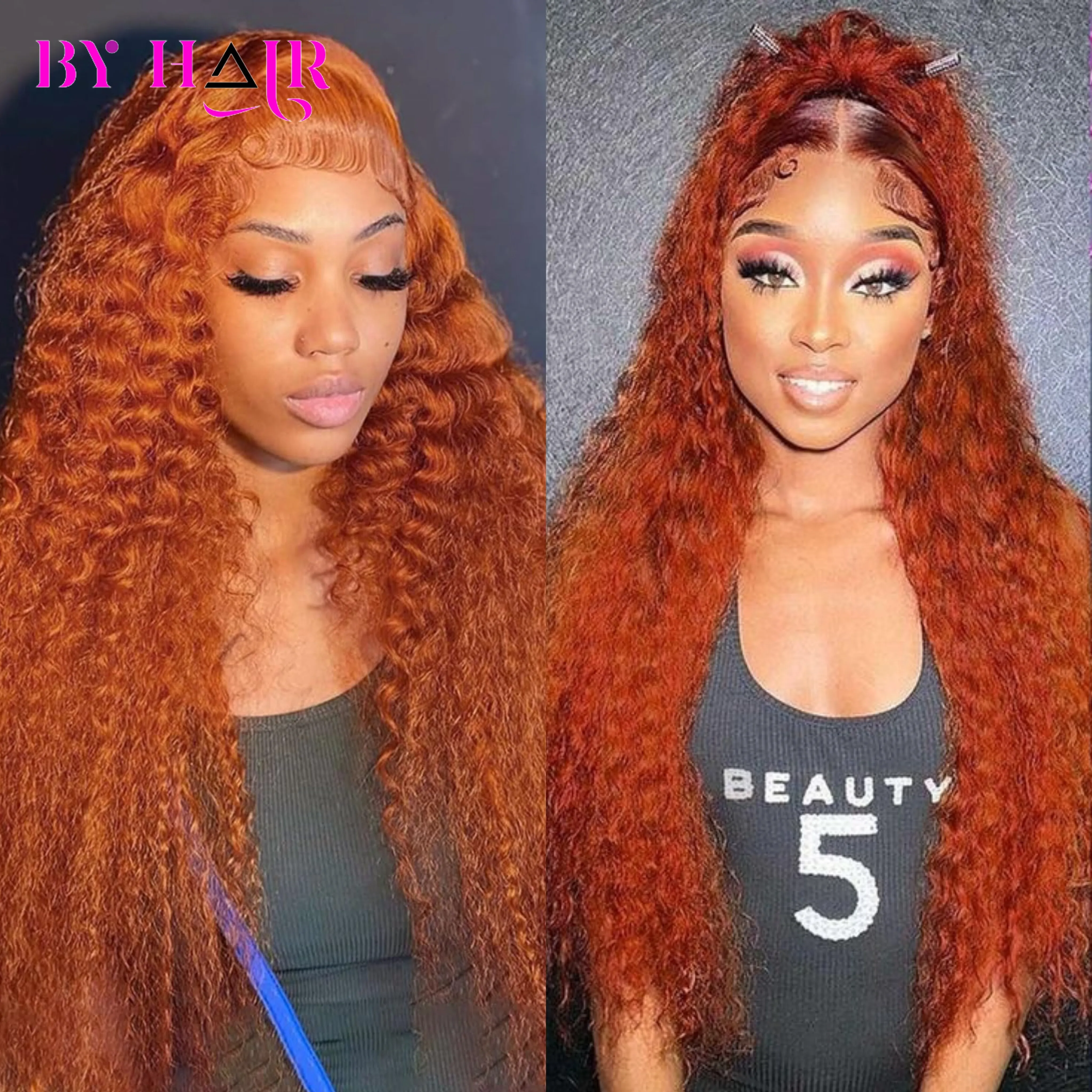 Orange Ginger Lace Front Wig Human Hair HD Transparent Lace Frontal Wig 13x6 Water Wave Human Hair Wig Brazilian Hair Curly Wig