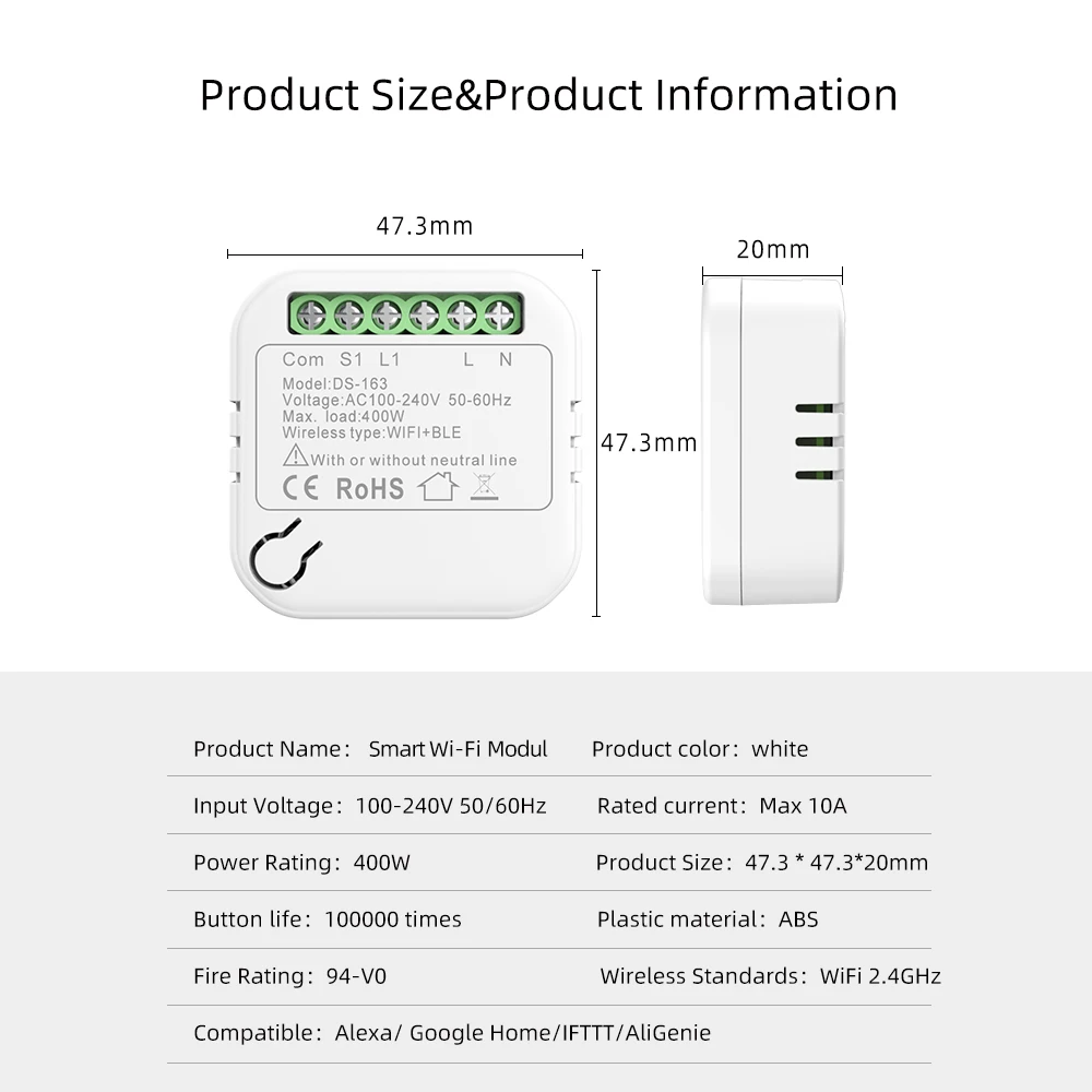Wifi MINI Smart Switch 2 Way Control 10A Switch Tuya Smart Home Automation Sensor Works With Alexa Google Home