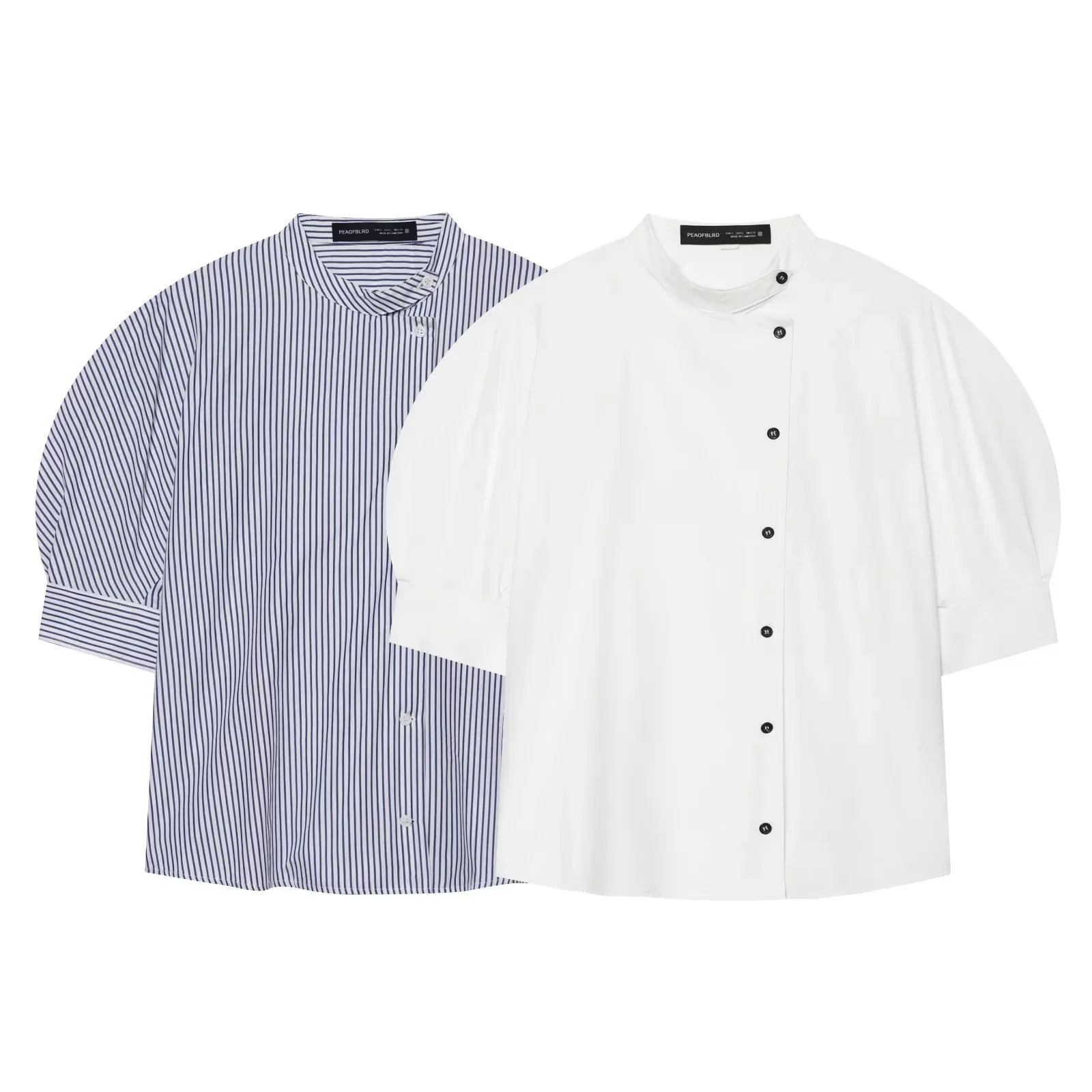 Chic Lantern Sleeve Stripe Blouse Women Side Single Breasted Shirt Elegant Office Lady O Neck Solid Cotton Tops Blusas 2026