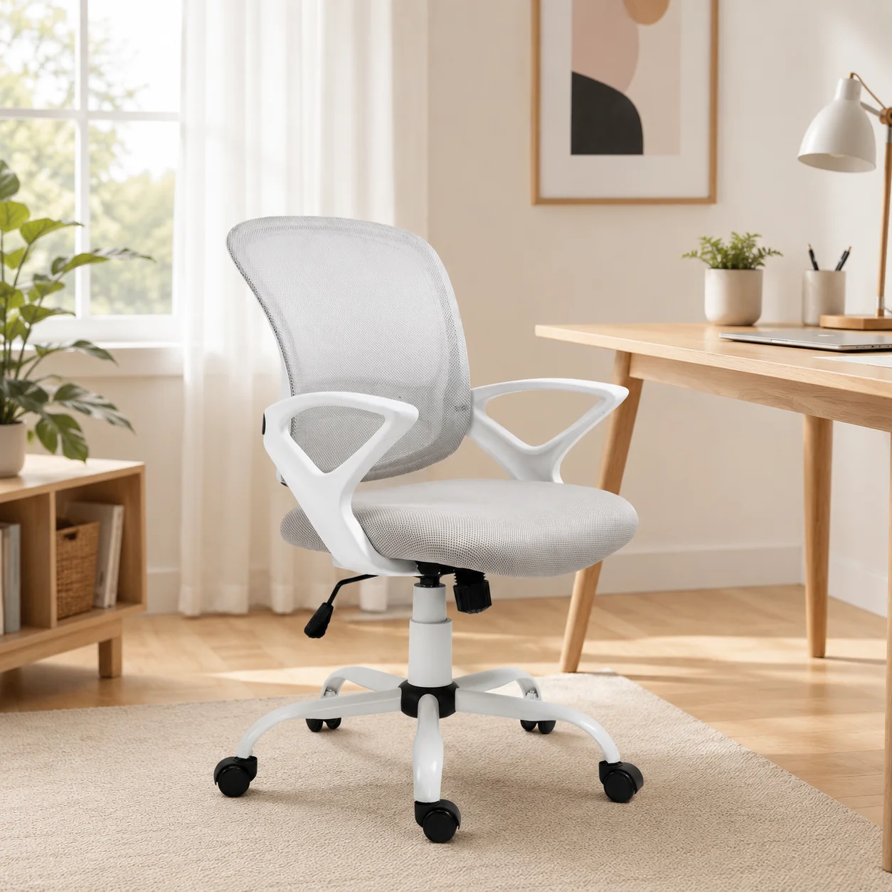 Fauteuil de bureau à bascule en tissu maille grise, fauteuil de bureau pivotant ergonomique avec hauteur réglable