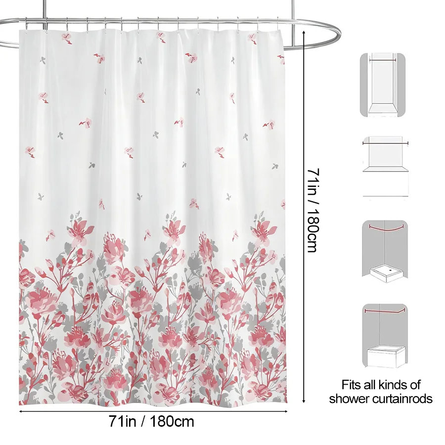 1 шт. розово-серая занавеска для душа с цветочным узором, легкая и легко повесить, принесите природе в ванную комнату