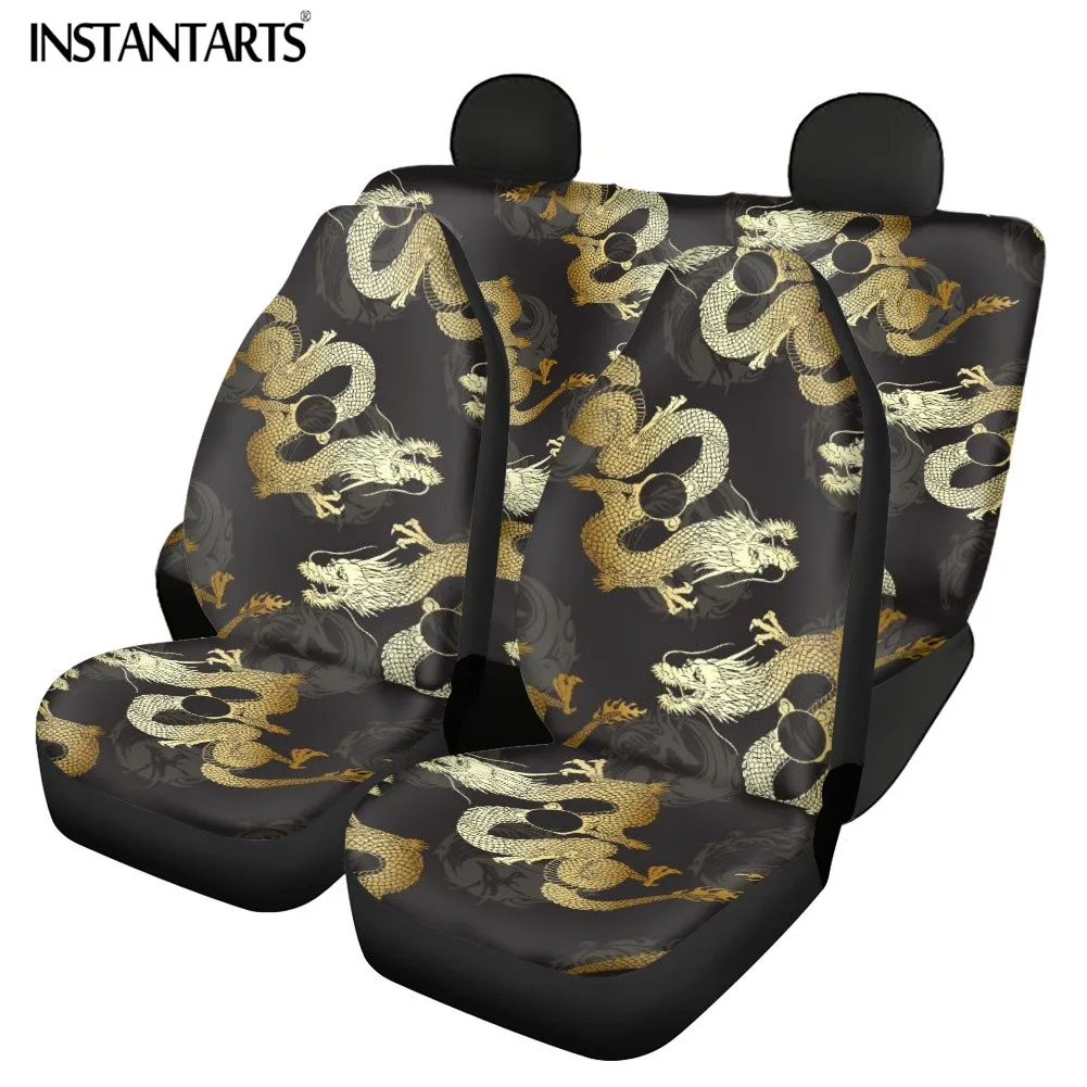 INSTANTARTS Classical Dragon Pattern Car Seats Cushion Set Colorfast Stain Resistant Luxury Fashion Automobile Decorative Covers