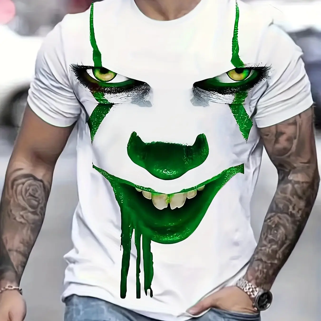 Summer Men\'s Scary Clown 3D Print Graphic Tee - Comfortable And Stylish Short Sleeve Shirt For Outdoor Activities Top