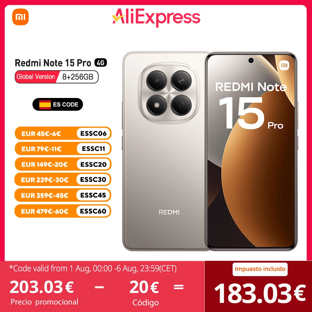 Xiaomi Redmi Note 15 Pro 4G Versión Global 8GB 256GB MTk Helio G200 Ultra, Pant…