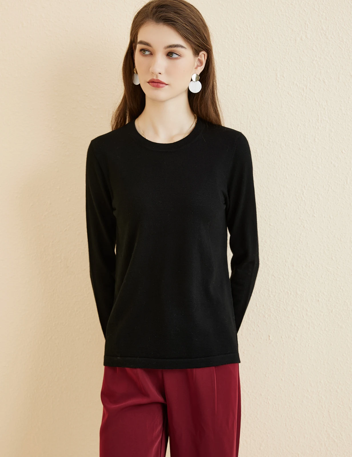 Women's T Shirt 100% Merino Wool Base Layer Top Fall Winter Fashion Crewneck Soft Merino Tee Long Sleeve Tops Knit Women Clothes