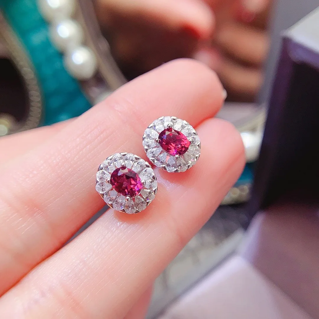 KJJEAXCMY Fine Jewelry 925 Sterling Silver Inset Natural Magnesium Aluminum Garnet 4x5mm Girls Electroplated Rose Gold Earrings