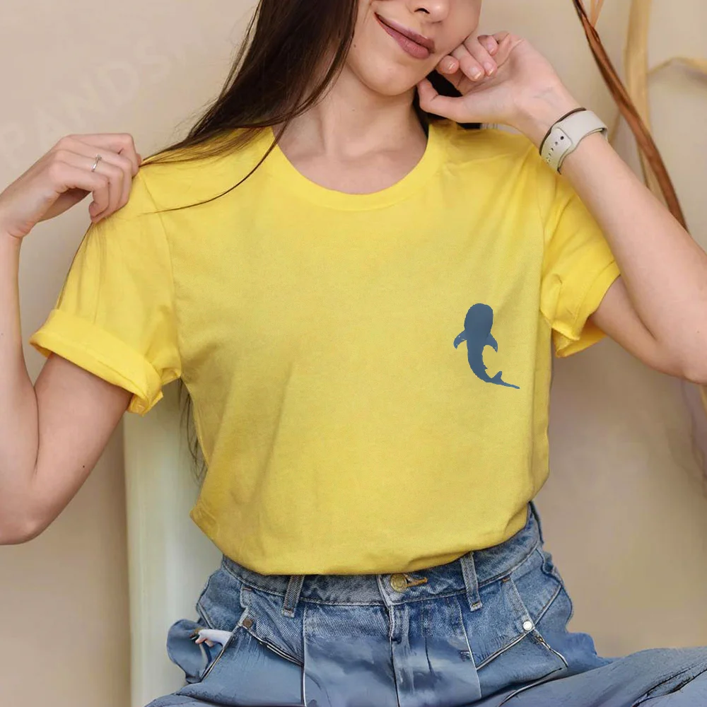 Beach Whale Shark Print Women's Casual Tops Summer and Spring T-shirt Round Neck Short Sleeves Women's T-shirt Cute Tees