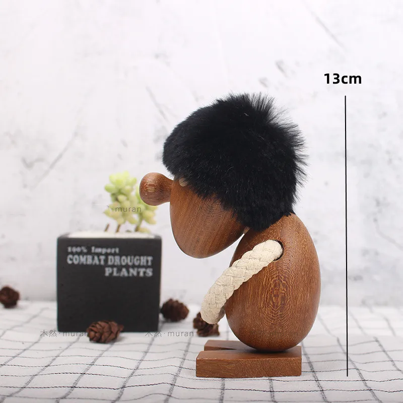 Wooden Crafts Abstract Cartoon Characters Small Hairy People Statue Sculpture For Home Room Desk Ornaments Decorative