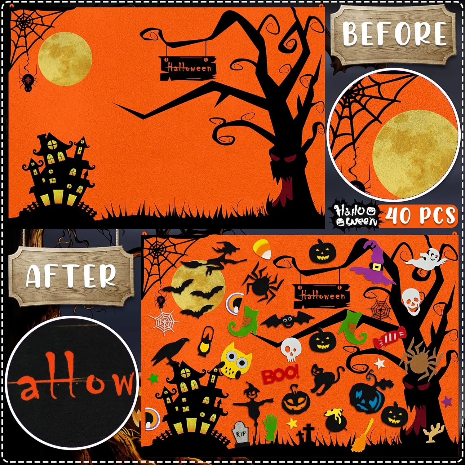 Halloween feltro storyboard artesanato kit brinquedo para crianças festa de halloween fotografia pano de fundo decoração natal criativo casa ornamento