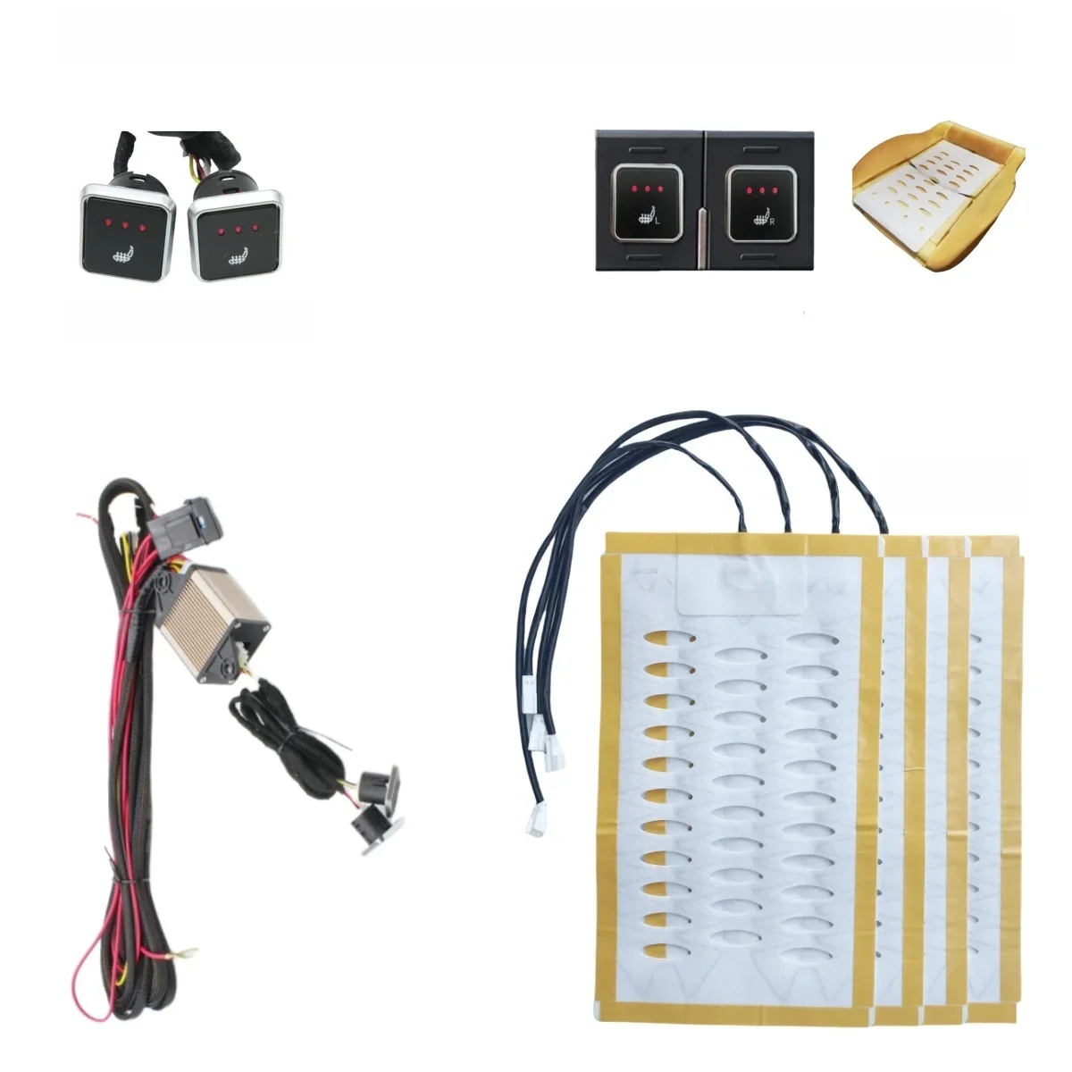 Universal 12V Built-in Car Seat Heater Alloy Wire Heat Pads 3 Levels Dual square Control Switch With Harness As Winter Warmer