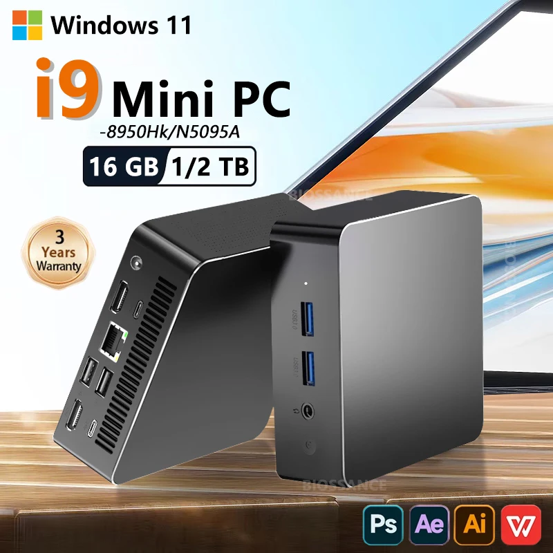 2025 Windows 11 Intel Core i9 8950HK N5095 ordinateur de bureau ordinateur de poche 16GB DDR4 1TB 2TB SSD mini WiFi6 4K jeu/bureau/usage domestique