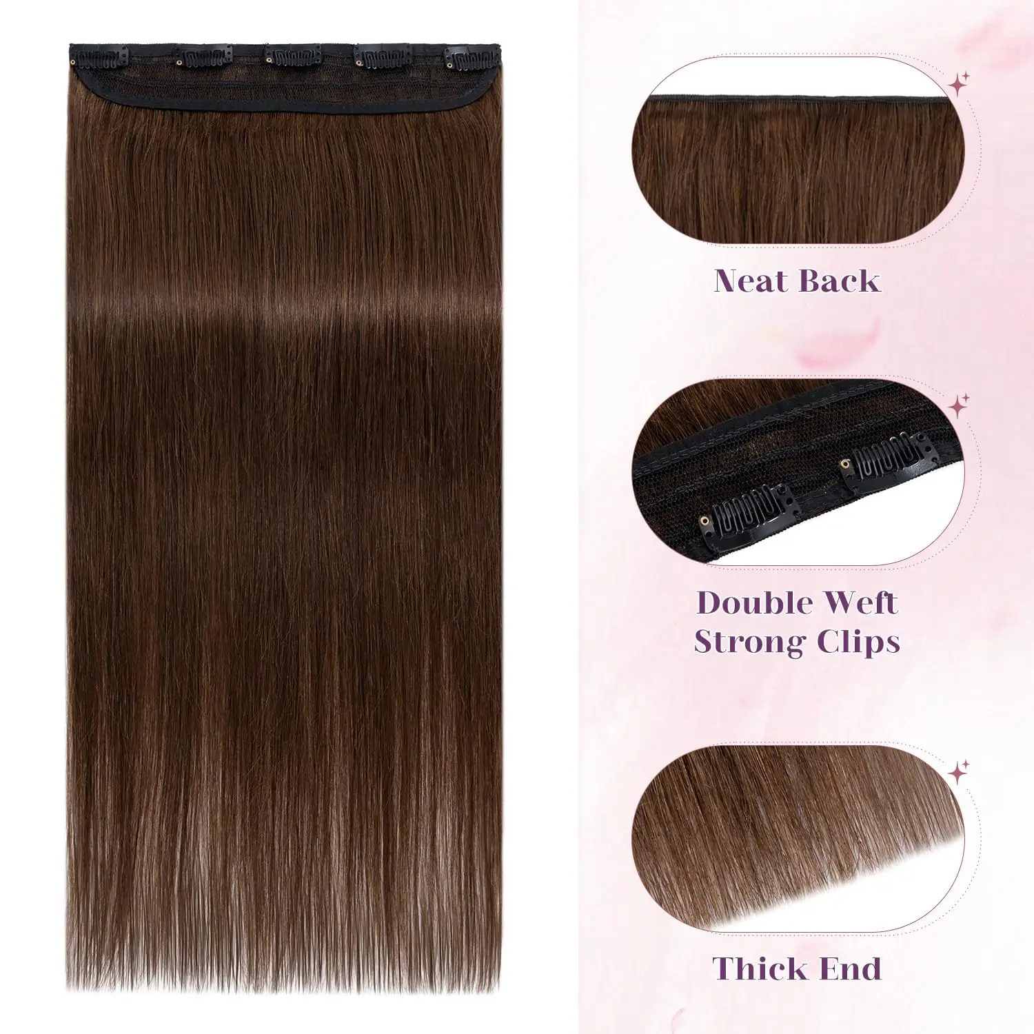 One Piece Clip Ins Human Hair Extensions Straight #4 Medium Brown Clip Ins 100G/Set 5 Clips One-Piece Design Adding Hair Volume