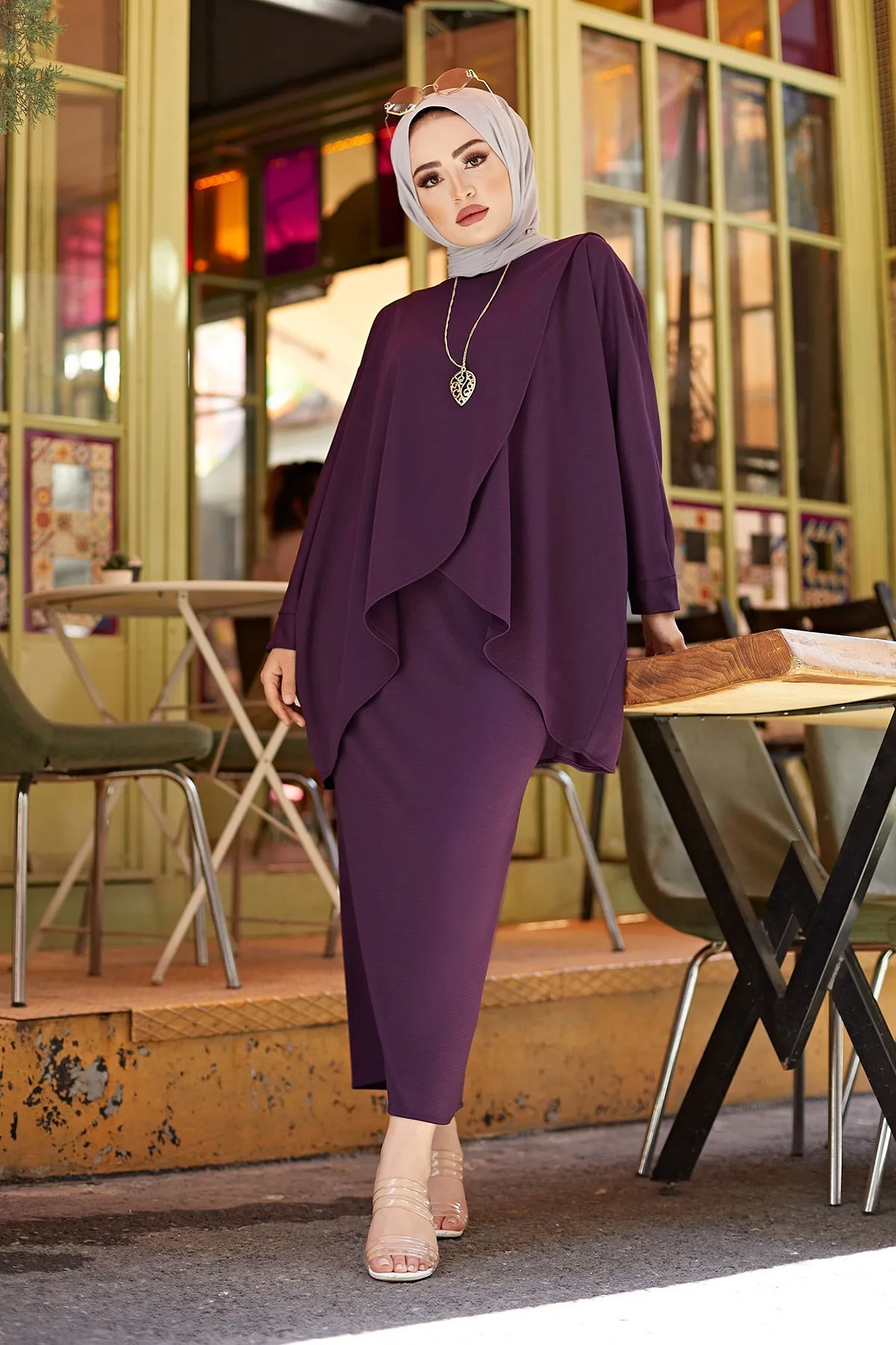 Muslım Clothing Skirt and Tunic Double Hijab Combination Ramadan Abaya for Women Bat Sleeve Loose Turkey Solid Color Djellaba